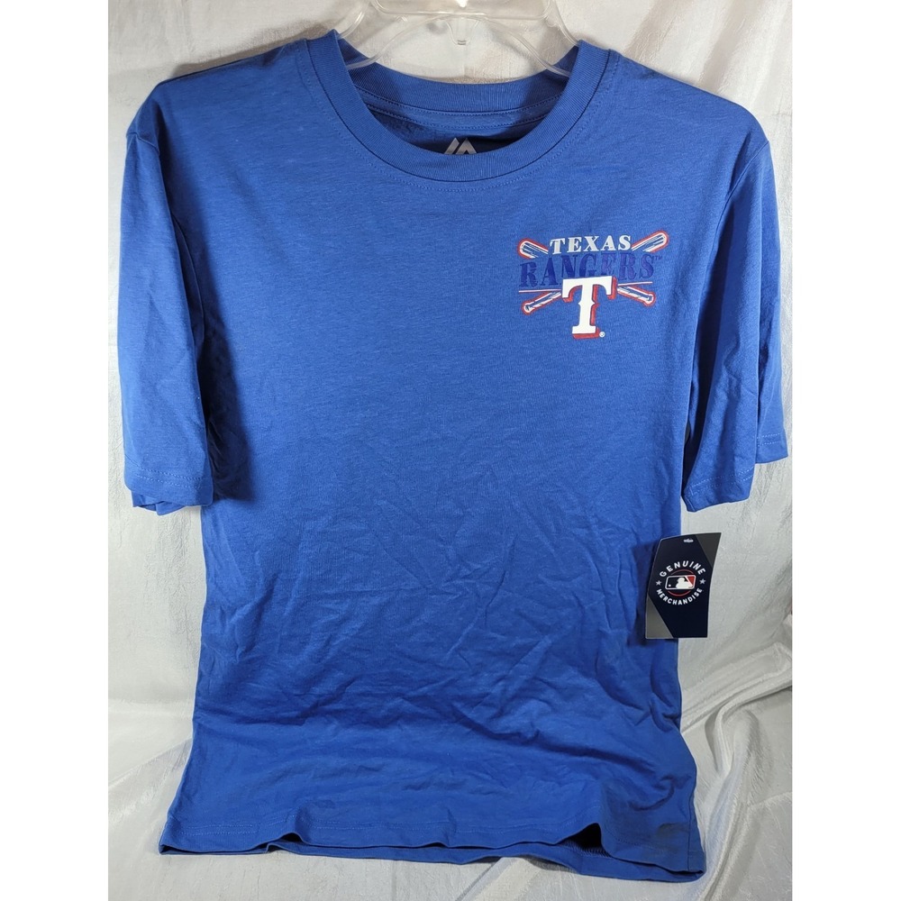 Majestic Men's MLB Arlington Texas Rangers T-Shirt - Blue -‎ Size Small (34-36)